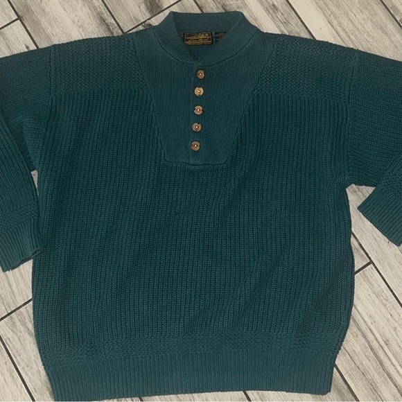 Men’s pre own as is Green Eddie Bauer button up sweater cardigan size M medium - Picture 5 of 6